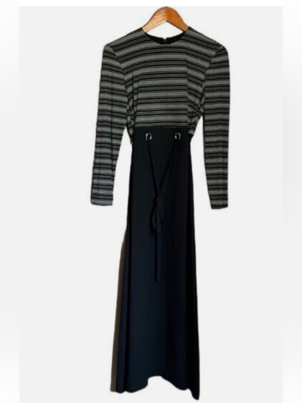 David Warren- Black Long-Sleeve Striped Top Maxi Dress